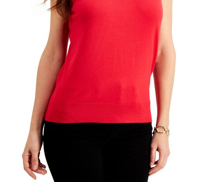 Charter Club Women's Sleeveless Crew-Neck Sweater  Red Size Small