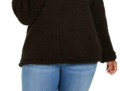 Style & Co Women's Plus Size Cowlneck Faux Sherpa Sweater Black Size Extra Large