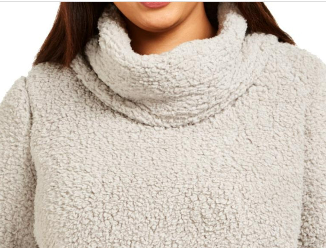 Style & Co Women's Plus Size Cowlneck Faux Sherpa Sweater Gray Size Extra Large