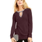 INC International Concepts Women's Embellished Keyhole Sweater Red Size X-Small