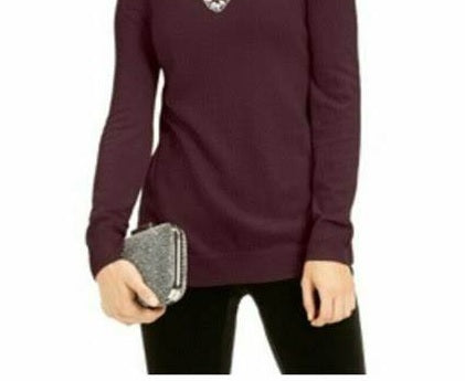 INC International Concepts Women's Embellished Keyhole Sweater Red Size X-Small