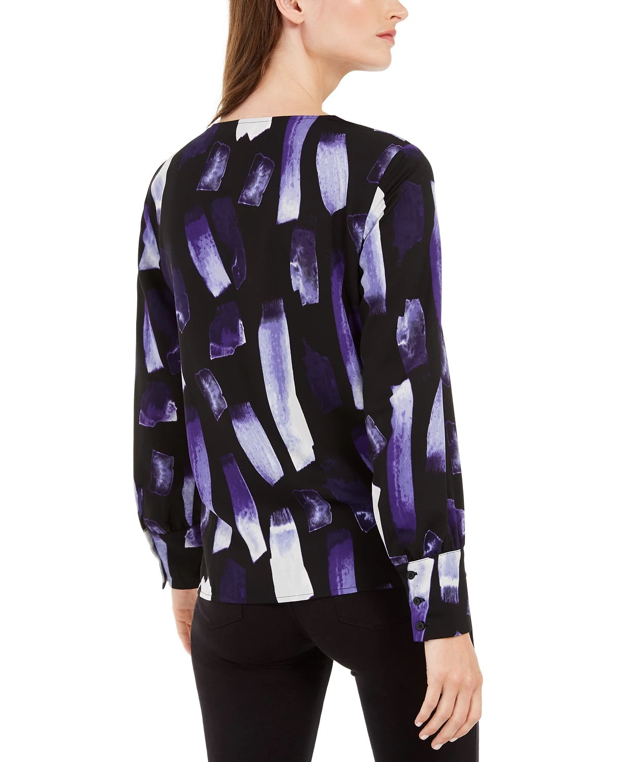 Alfani Women's Printed Surplice Top Purple Size Small
