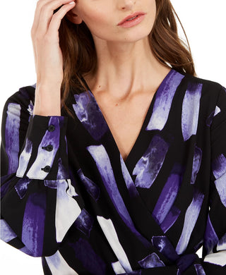 Alfani Women's Printed Surplice Top Purple Size Small