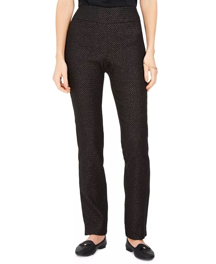 Charter Club Women's Jacquard Pull-On Pants Charcoal Size 10
