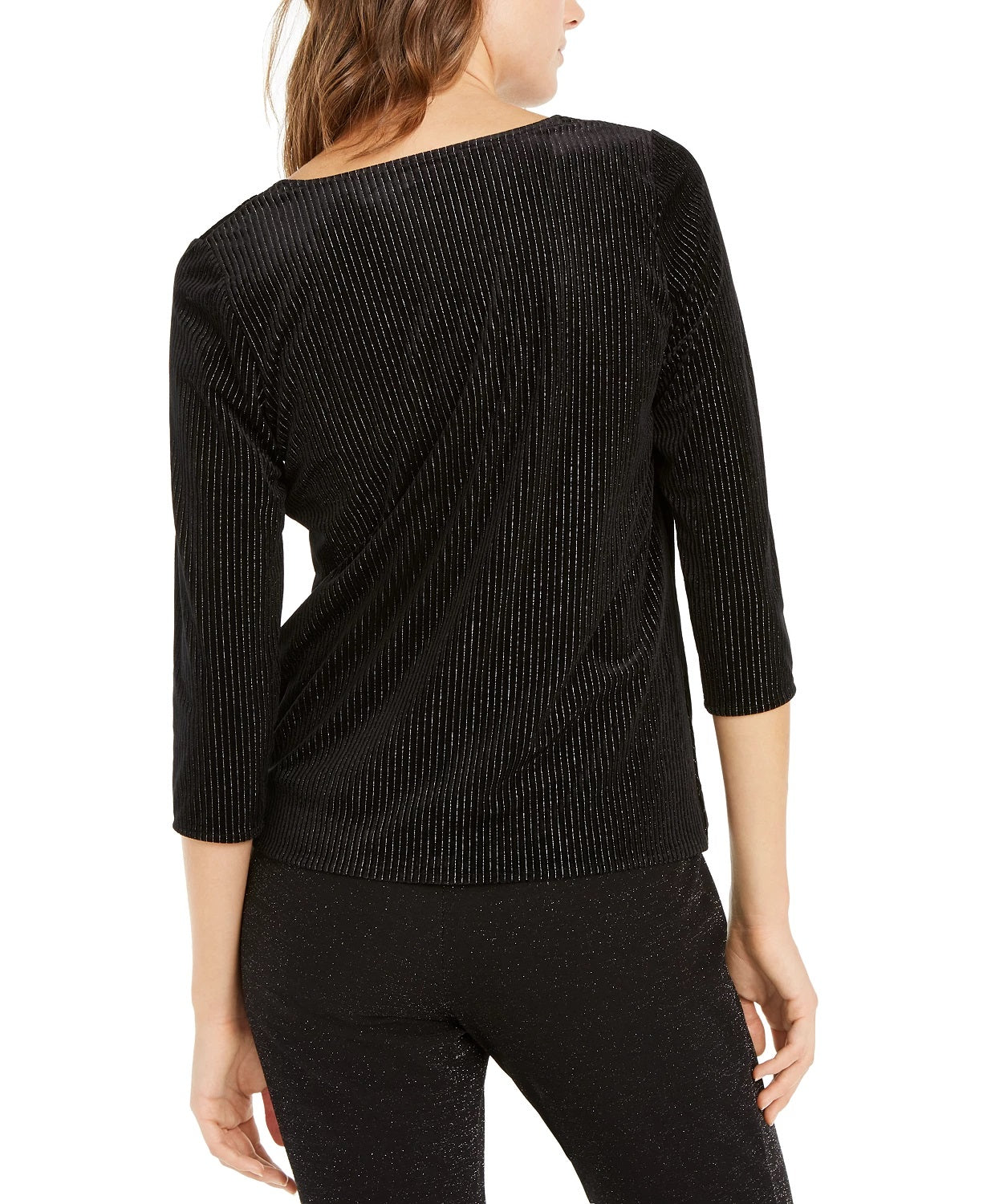 Alfani Women's Metallic Stripe Twist Front Top Black Size Medium