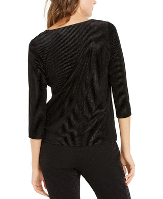 Alfani Women's Metallic Stripe Twist Front Top Black Size Medium