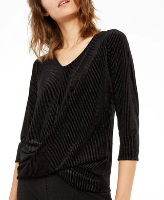 Alfani Women's Metallic Stripe Twist Front Top Black Size Medium