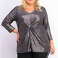 Alfani Women's Metallic Twist-Front Top Black Size Large