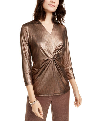 Alfani Women's Metallic Twist-Front Top Black Size Medium