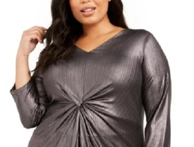 Alfani Women's Plus Size Metallic Twist-Front Top Black Size 2 Extra Large