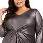 Alfani Women's Metallic Twist-Front Top Black Size Large