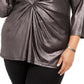 Alfani Women's Plus Size Metallic Twist-Front Top Black Size 2 Extra Large