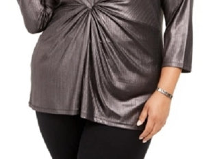 Alfani Women's Plus Size Metallic Twist-Front Top Black Size 2 Extra Large