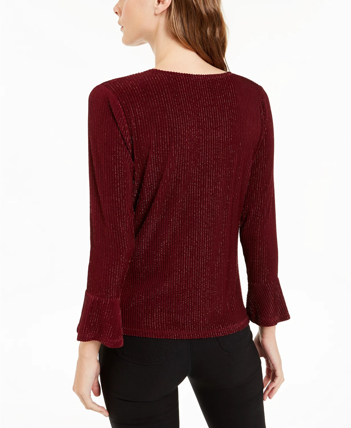 Alfani Women's Striped Metallic Twist Hem Top Wine Size Large