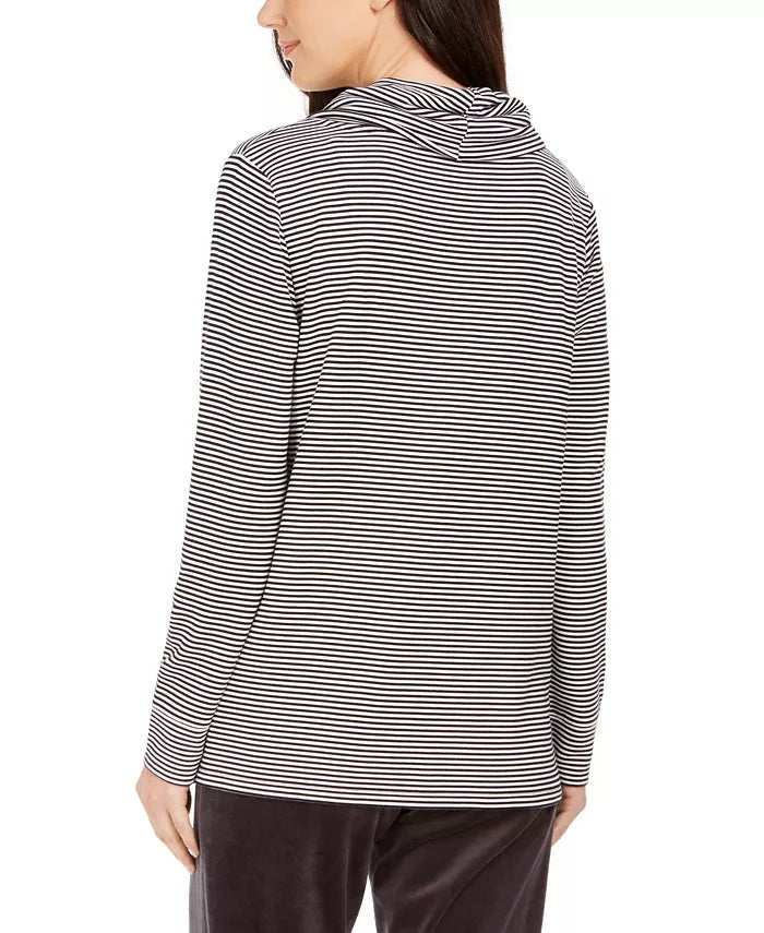 Charter Club Women's Striped Cowl-Neck Top Black Size X-Large