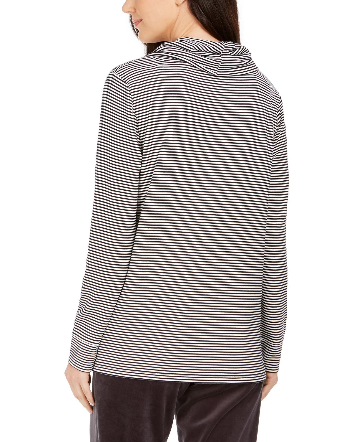 Charter Club Women's Striped Cowl Neck Top Black Size Small