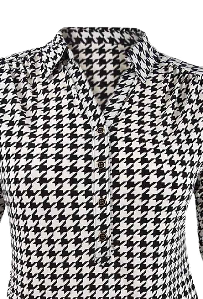 Charter Club Women's 3/4 Sleeve Printed Polo Top Black Size Medium
