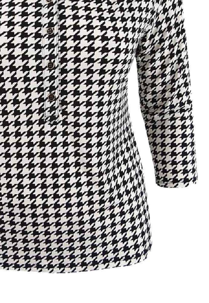 Charter Club Women's 3/4 Sleeve Printed Polo Top Black Size Medium