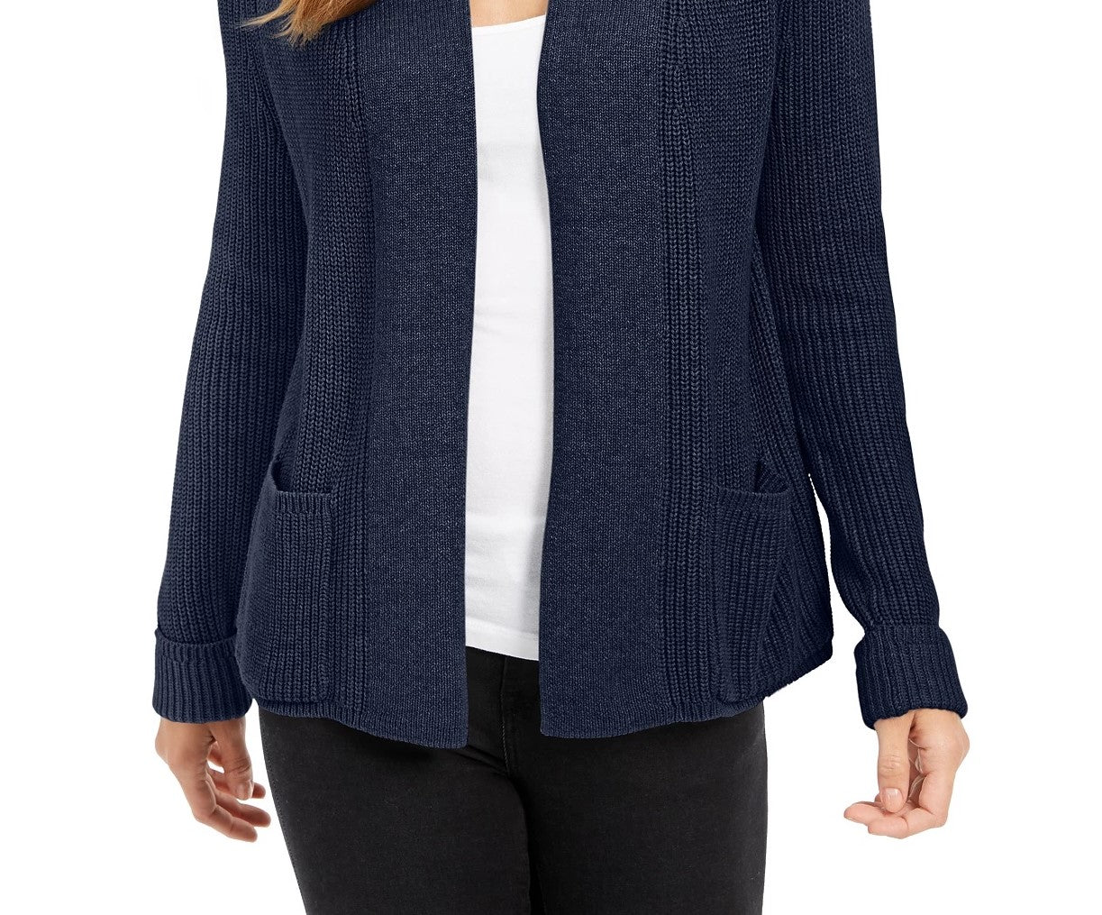 Charter Club Women's Cotton Open-Front Cardigan Blue Size Large