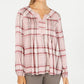 Style & Co Women's Plaid Split-Neck Top Bright Red Size Small