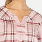 Style & Co Women's Plaid Split-Neck Top Bright Red Size Small
