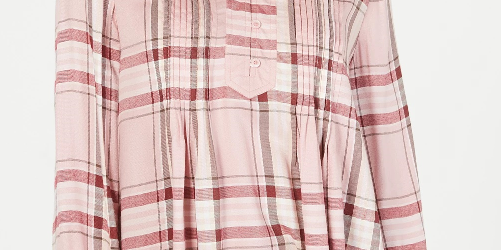 Style & Co Women's Plaid Split-Neck Top Bright Red Size Small