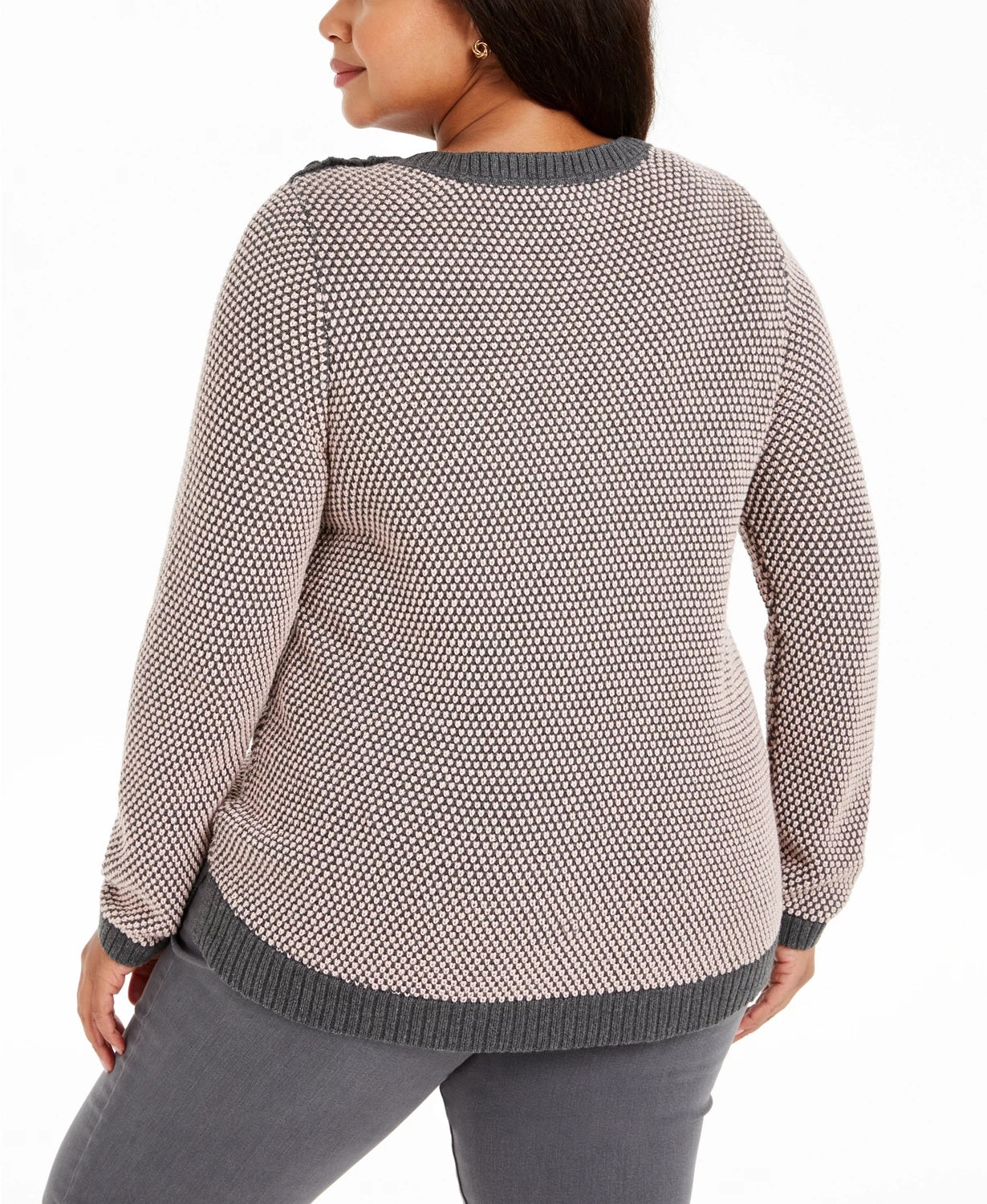 Charter Club Women's Plus Size Button-Trim Contrast-Accent Sweater Black Size 1X