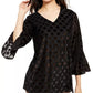 Alfani Women's Metallic Dot Bell Sleeve Top Black Size Medium
