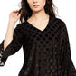 Alfani Women's Metallic Dot Bell Sleeve Top Black Size Medium