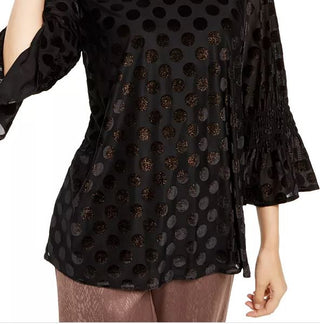 Alfani Women's Metallic Dot Bell Sleeve Top Black Size Medium