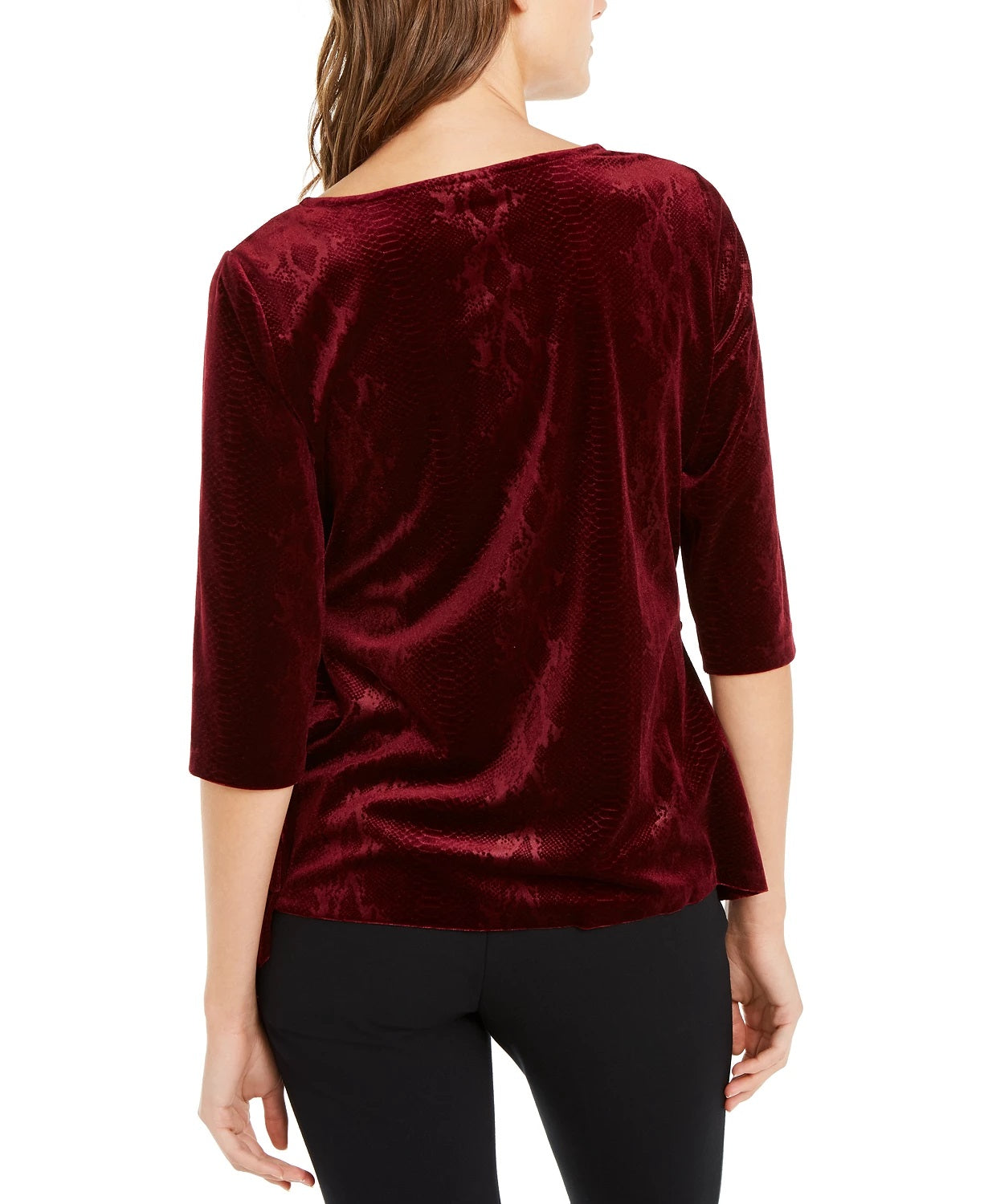 Alfani Women's Snakeskin Print Side Tie Velvet Top Wine Size Large