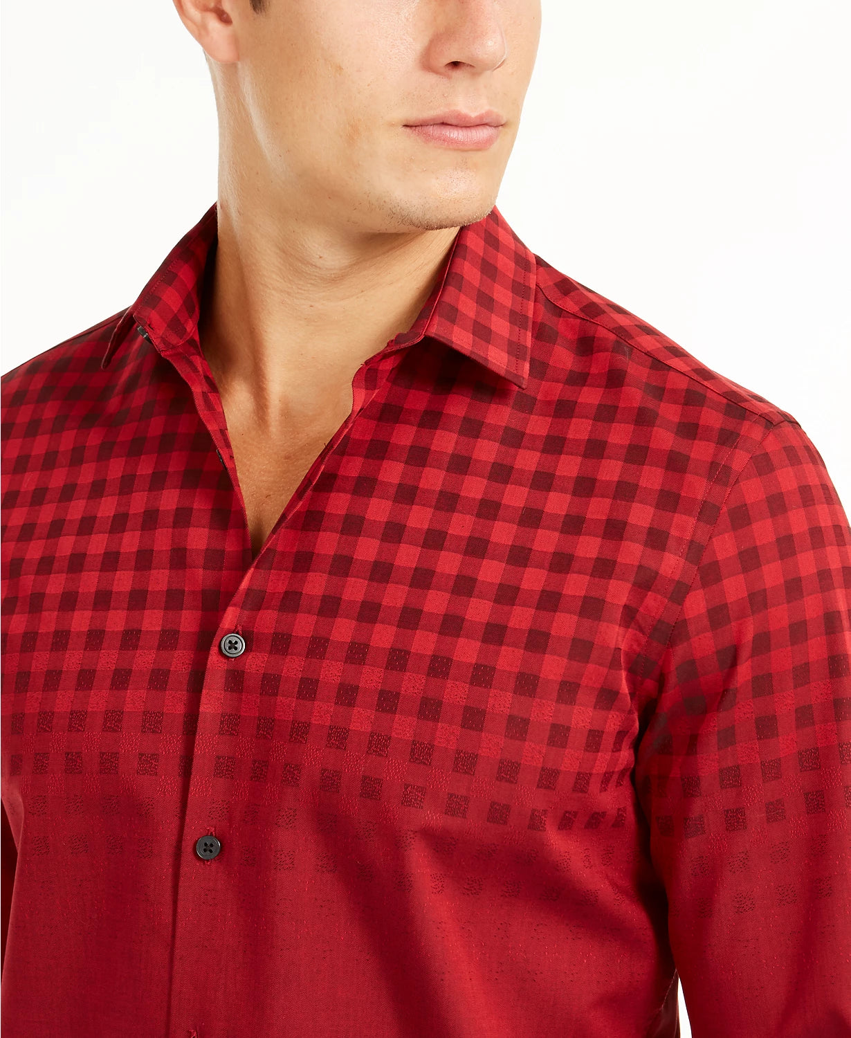 Alfani Men's Classic-Fit Ombre Buffalo Check Shirt Red Size Medium