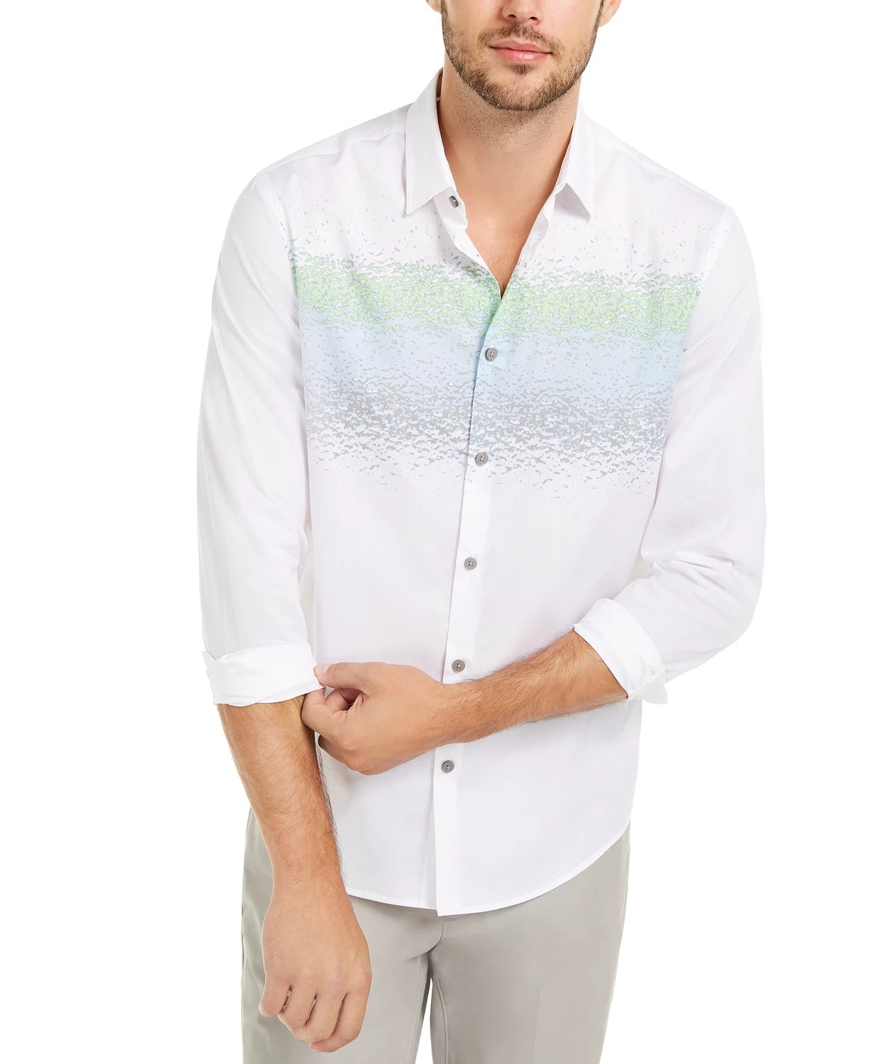 Alfani Men's Classic-Fit Abstract-Stripe Shirt White Size Extra Large