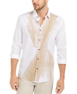 Alfani Men's Classic Fit Abstract Line Print Shirt White Size Small