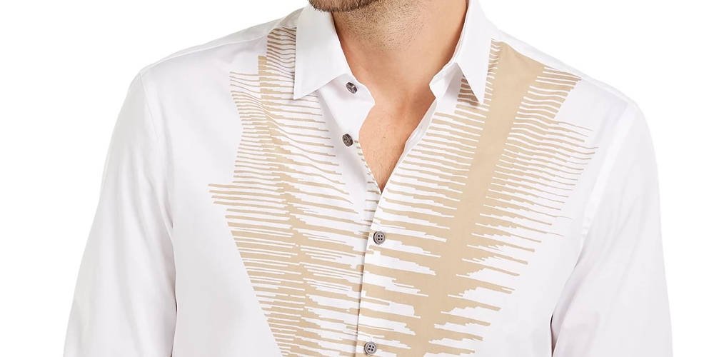 Alfani Men's Classic Fit Abstract Line Print Shirt White Size Small
