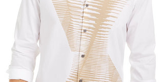 Alfani Men's Classic Fit Abstract Line Print Shirt White Size Small
