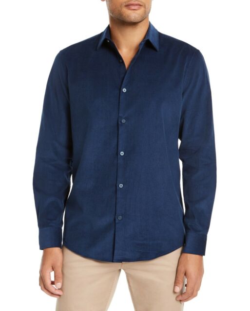 Alfani Men's Classic Fit Corduroy Shirt Blue Size Small
