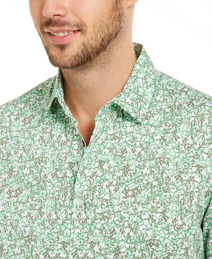 Alfani Men's Classic-Fit Lizard-Print Shirt Green Size Small