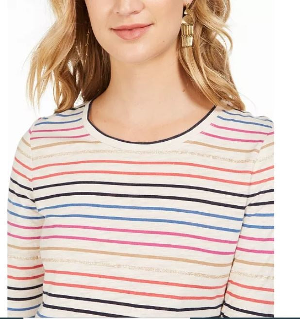 Style & Co Women's Striped Top Beige Size X-Large