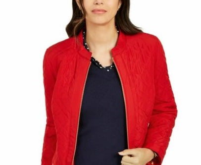 Charter Club Women's Quilted Mandarin-Collar Jacket Red Size Small