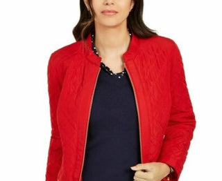 Charter Club Women's Quilted Mandarin-Collar Jacket Red Size Small