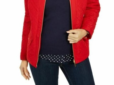 Charter Club Women's Quilted Mandarin-Collar Jacket Red Size Extra Large