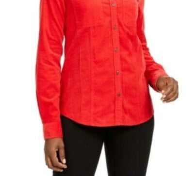 Charter Club Women's Petite Button-Down Cotton Corduroy Shirt Red Size Petite