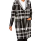 Charter Club Women's Plaid Coatigan Jacket  Black Size Medium