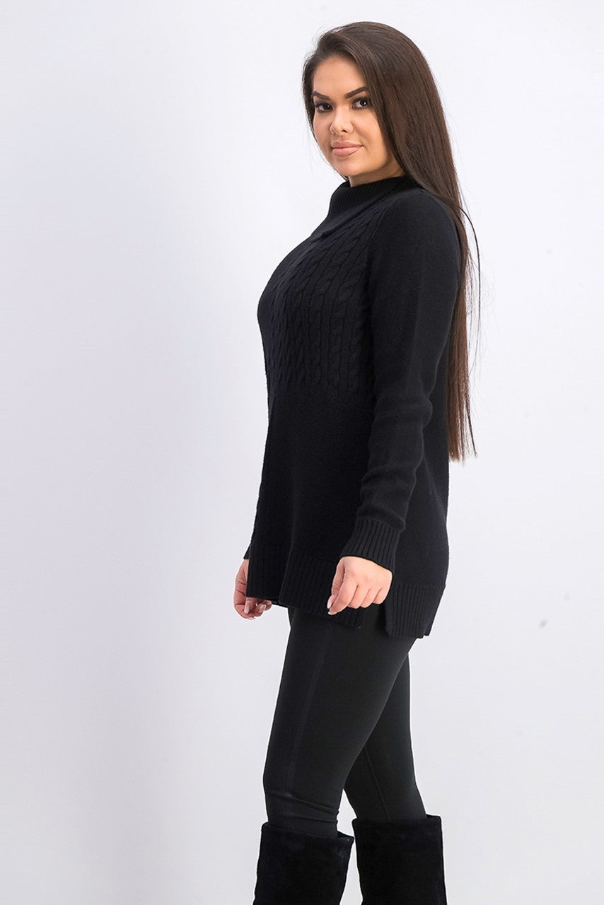 Charter Club Women's Patchwork-Stitch Asymmetrical-Collar Sweater Black Size Large