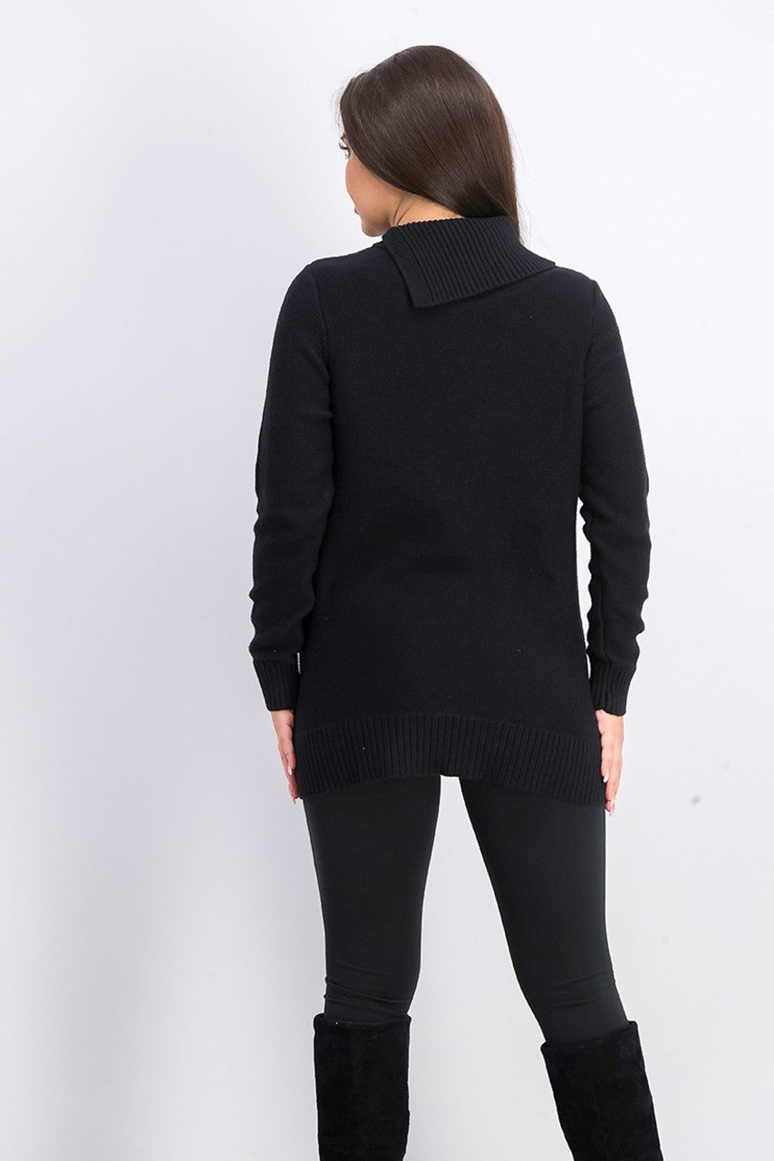 Charter Club Women's Patchwork-Stitch Asymmetrical-Collar Sweater Black Size Large