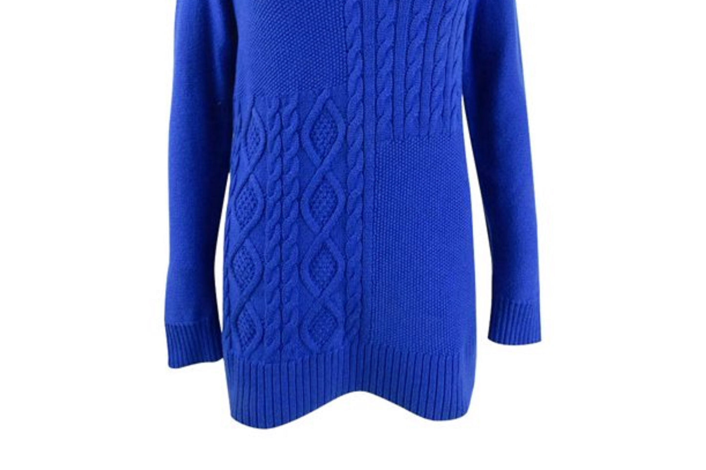 Charter Club Women's Patchwork-Stitch Asymmetrical-Collar Sweater  Blue Size Large