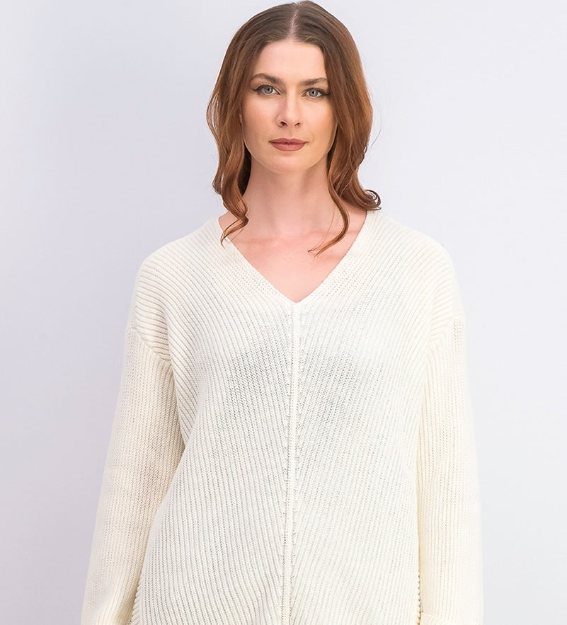 Charter Club Women's Cotton Textured V-Neck Sweater White Size Extra Large