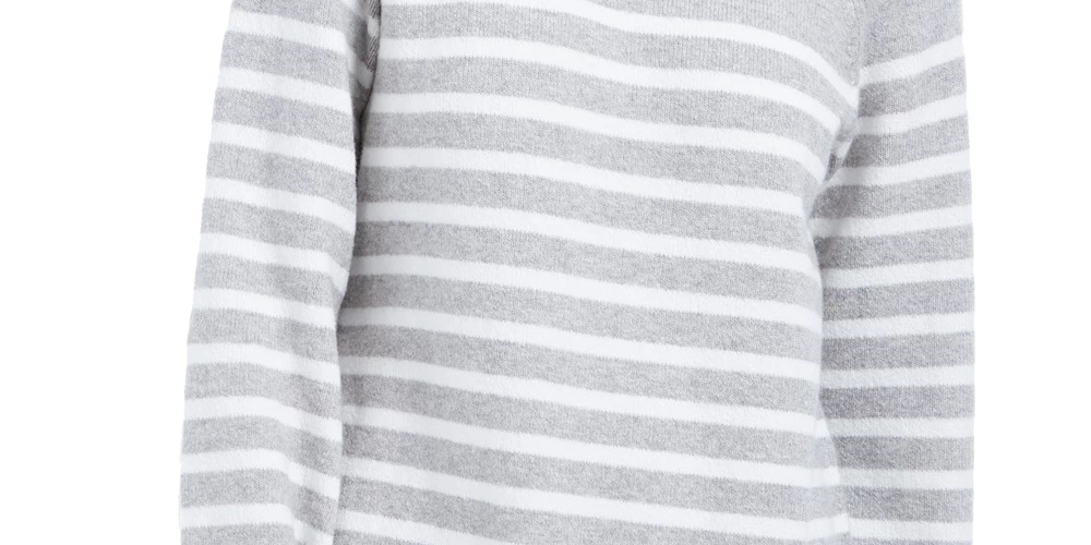 Charter Club Women's Striped Mockneck Sweater Gray Size Large