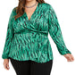 INC International Concepts Women's Plus Size Animal-Print Wrap Top Med Green Size 2X
